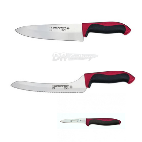 Dexter Russell 3 Piece 360 Series Starter Knife Set Red Handle 