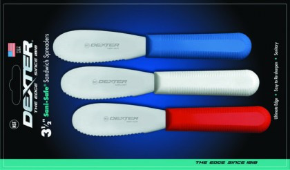 Dexter Russell Sani-Safe 3 1/2" 3-Pack Scalloped Spreaders Red, White, Blue 18343 S173SC-3RWC