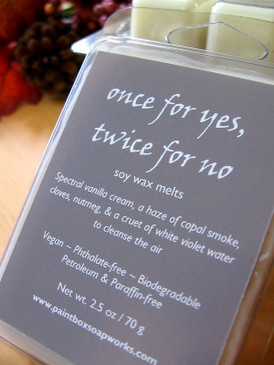 Once for Yes, Twice for No Soy Wax Melts - Vanilla Cream, Copal, Clove, Nutmeg, White Violets... 