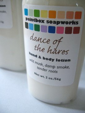 Dance of the Hares SAMPLE SIZE Organic Hand and Body Lotion - Wild Musk, Damp Smoke, Tender Roots... 