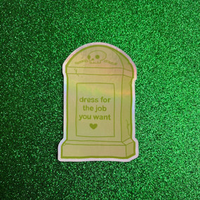 Holographic Green Business Casual Tombstone Sticker from Big Challenges