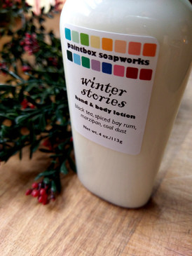 Winter Stories Organic Hand and Body Lotion - Tea, Bay Rum, Marzipan, Coal Dust... Yuletide Limited Edition