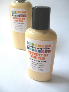Secrets of the Sun SAMPLE SIZE Organic Hand and Body Lotion - Patchouli, Honey, Wild Honeysuckle, Gardenia... Summer Limited Edition