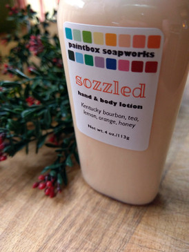 Sozzled Organic Hand and Body Lotion - Kentucky Bourbon, Tea, Lemon, Orange, Honey... Yuletide Limited Edition