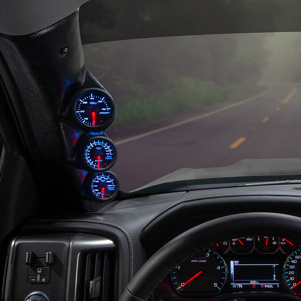 2-1//16 GlowShift Black Triple Pillar Gauge Pod for 2000-2006 Chevrolet Chevy Silverado 1500 2500HD 3500HD Duramax Gauges to Trucks A-Pillar 3 Mounts 52mm ABS Plastic