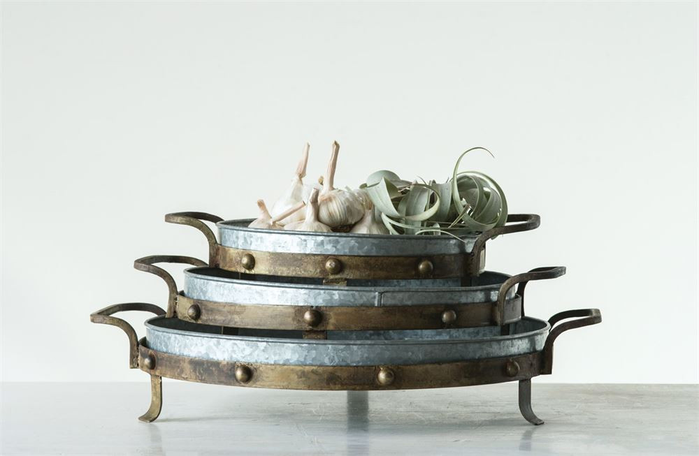 15 5 Round Antique Brass Decorative Metal Tray With Handles