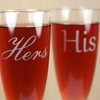 His & Hers Engraved on Tapered Wedding Champagne Flutes (Set of 2) Close Up