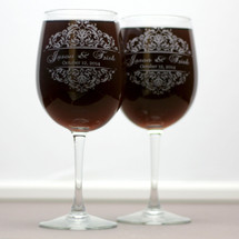 Engraved Custom Wedding Wine Glasses with Classic Baroque Theme (Set of 2)