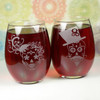 Engraved Stemless Wine Glass with Mr & Mrs Sugar Skull Couple (Set of 2)