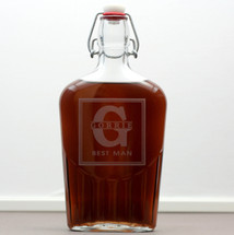 Engraved Glass Flask Personalized with Groomsmen Lastname Through Large Inital Groomsmen Gift