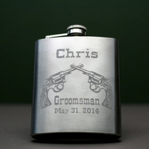 Personalized & Engraved 8oz Stainless Steel Flask with Double Revolver Groomsmen Design (Set of 3)