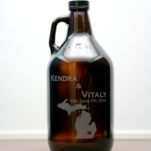 Engraved 64 oz Mini Growler Personalized with State or Country Love Heart Newlywed Gift