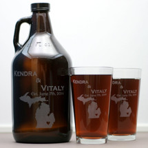 Engraved 64oz Growler & 2 Pint Glass Set with Newlywed State Love Design