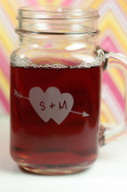 Engraved Wedding Engagement  Bride & Groom Initials in Double Heart Personalized Mason Jar Mugs (Set of 2)