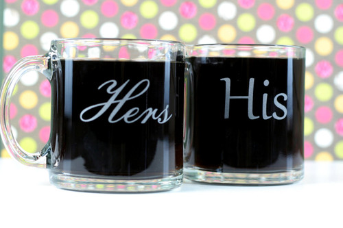 Glass Coffee Mugs Engraved with His & Her's (Set of 2)