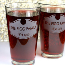 Engraved Newlywed Family Shield Pint Glasses (Set of 2)