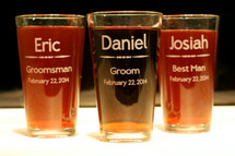 Pint Glasses Engraved and Personalized Groomsmen Wedding Party Gift (Set of 3)