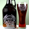Engraved Personalized Growler & One 21oz Pilsner Set with Home Brew Tavern Hops and Wheat Design