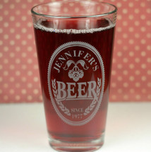 Pint Glass Engraved & Personalized Oval Beer with Hop trio