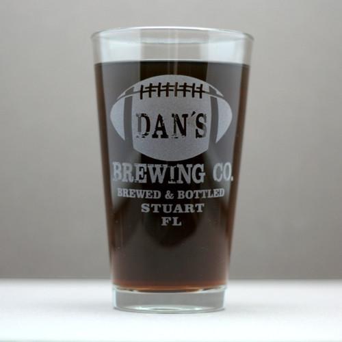 Engraved Pint Glass with Personalized Football Brewing Company (Set of 2)