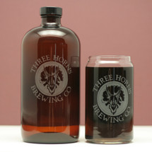 Engraved 32oz Boston Round Growler and Pint Glass with Custom Beer logo