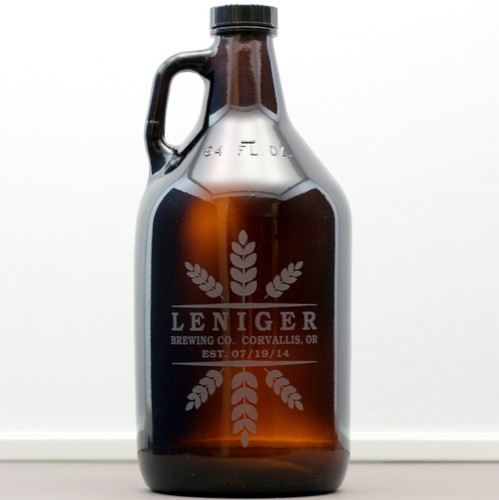 Engraved 64oz Growler Personalized with Wheat Crowns Brewing Company Design