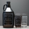Engraved 64oz Growler and 2 Pint Glass Set Personalized with Old School Brewing Label Design