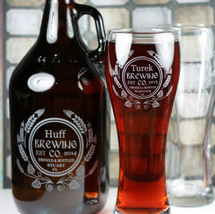 Engraved & Personalized 64oz Growler & 2 Large Pilsner Set with Hops and Wheat