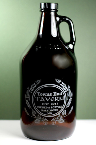 Engraved 64oz Growler with Personalized Home Brew Hops and Wheat Tavern Design