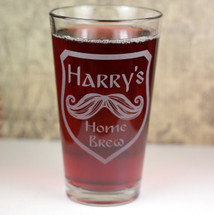 Engraved Personalized Home Brew Pint Glass with Mustache