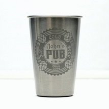 Engraved Stainless Steel Pint Personalized with Four Hop Triple Circle Design