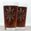 Pint Glasses Engraved with Personalized RELAX Have a Homebrew Wheat Crown (Set of 2)
