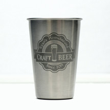 Home Brew Stainless Steel Pint Glasses Engraved & Personalized with Twisted Circle Craft Beer Label
