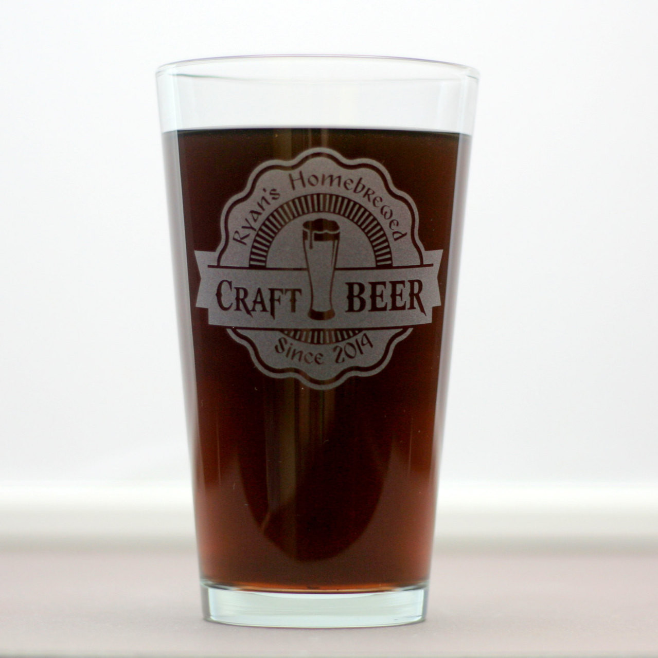 Custom Home Brew | Pint Glasses Personalized with Craft Beer Label | (Set  of 2) - Glass Blasted