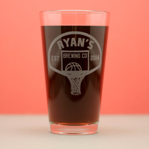 Engraved Pint Glasses with Basketball Personalized Brewing Company Theme (Set of 2)