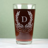 Engraved Personalized Pint Glass Etched with Initials & Laurel Leaves Banner Design (Set of  4)