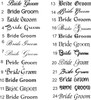 Engraved Bride and Groom Tapered Champagne Flutes with Mustache and Kiss Font List