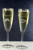 Engraved Bride and Groom Tapered Champagne Flutes with Mustache and Kiss (Set of 2)