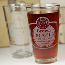 Engraved Pint Glasses with Classy Personalized Home Brew Beer Design (Set of 2)