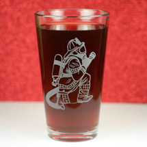 Engraved Pint Glass with Etched Firefighter