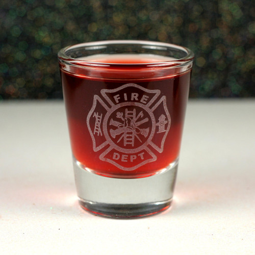 Engraved Whiskey Shot Glass with Firefighter Maltese Cross Design