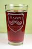 Larger View Personalized Pint Glass Engraved Groomsmen Best Man Mustache Shield Design