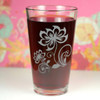 Engraved Lotus Henna Flower Duo with swirls Etched Pint Glass