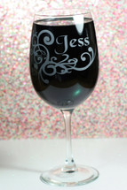 Personalized Engraved Wine Glass with Swirl Design