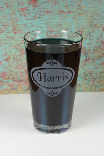Pint Glass Personalized Name Engraved with Classy Label