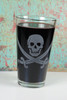 Pint Glass Engraved with Pirate Skull and Swords Etched