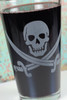 Pint Glass Engraved with Pirate Skull and Swords Etched Close Up