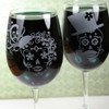 Engraved Set of Wine Glasses with Sugar Skull Couple (Stemmed or Stemless)