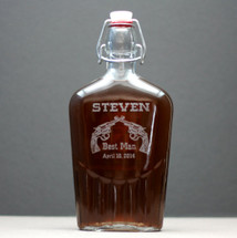 Engraved Glass Flask Personalized with Double Revolver Groomsmen Design