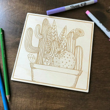 Multiple Cactus in pot wood coloring panel